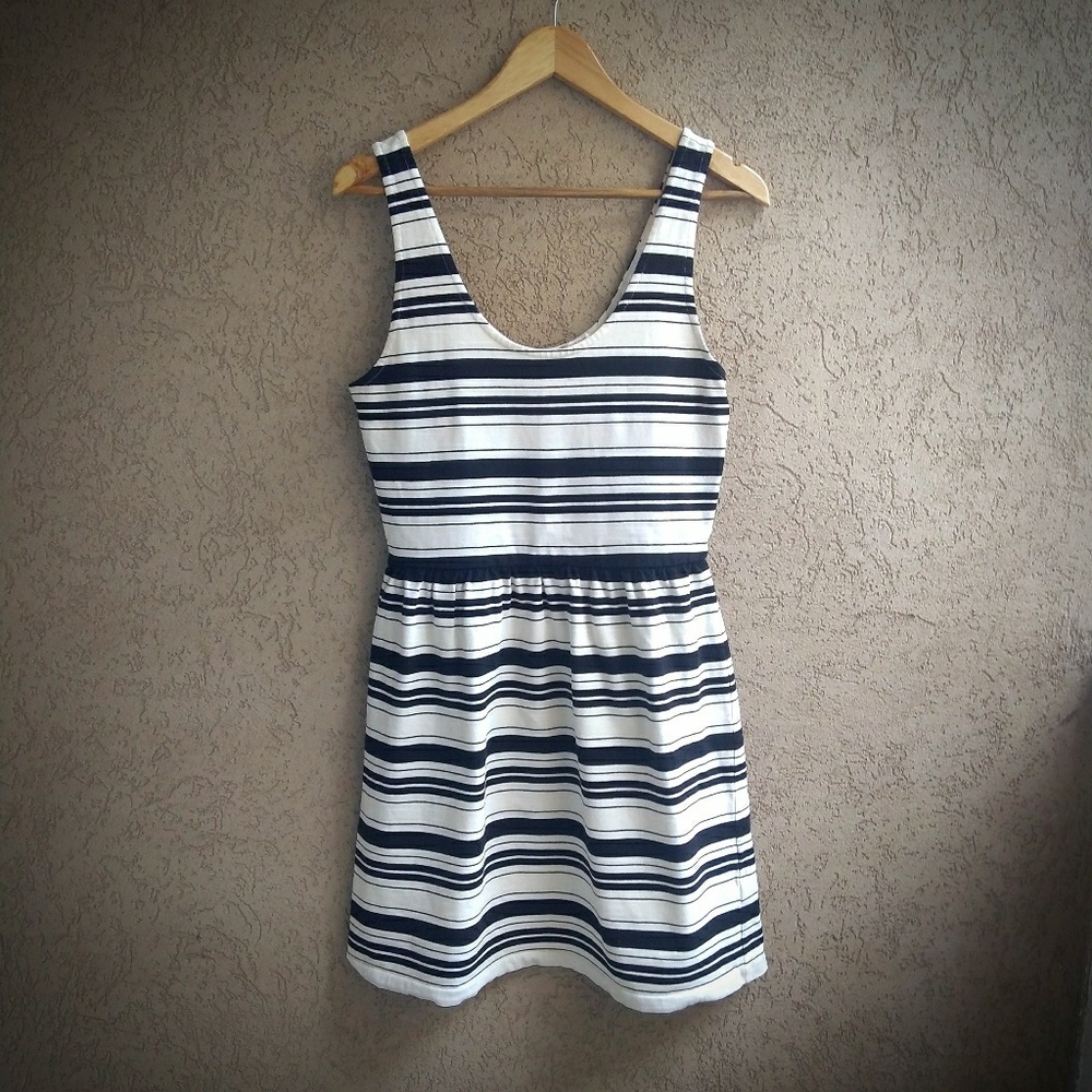 J Crew Factory Black & Off White Striped Dress M